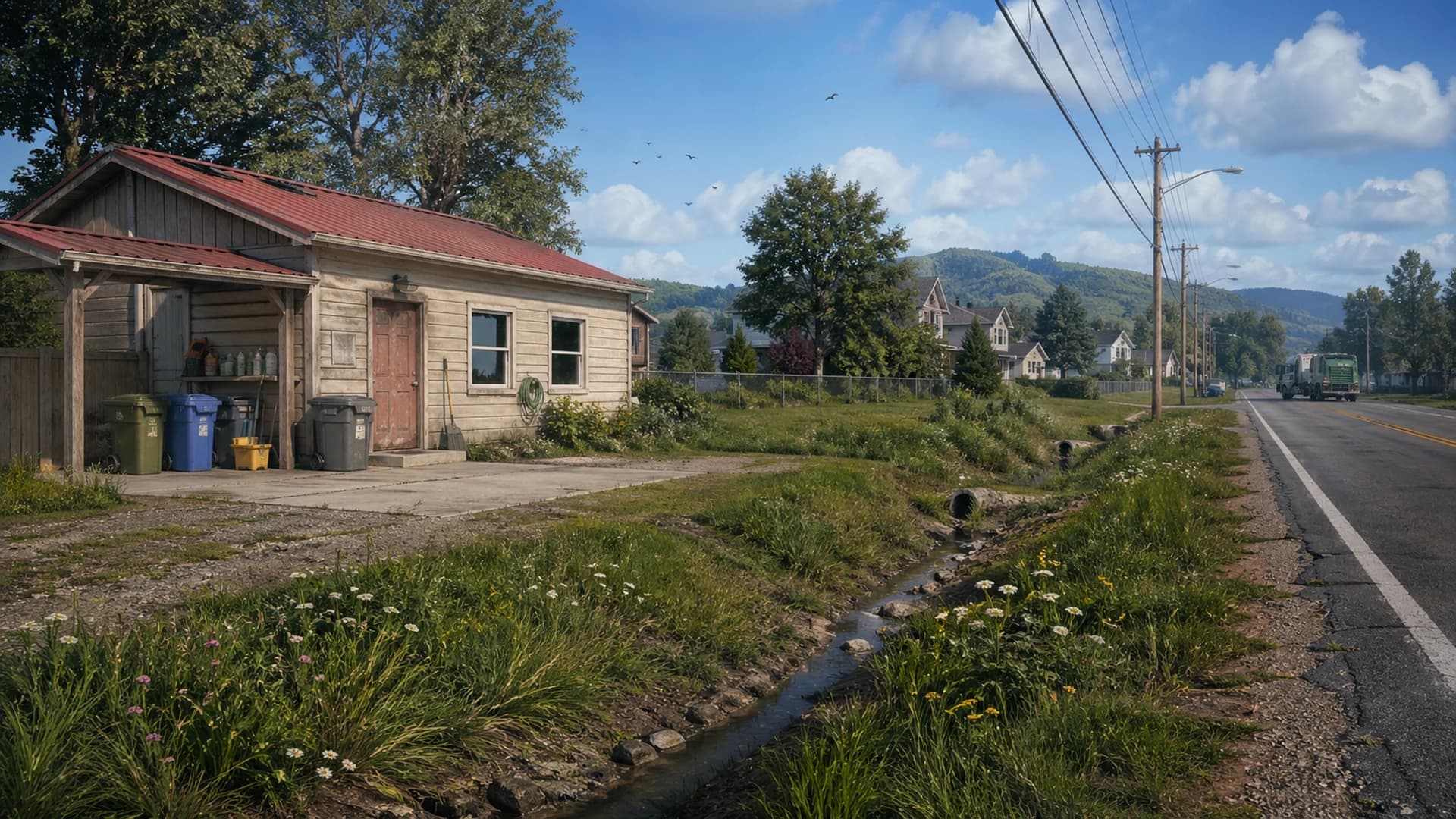 Roadside cleanup scene